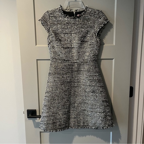 NWT Kate Spade Size 0 Party Tweed Dress Gray Gold Short Sleeves A-line $429 - Picture 2 of 7
